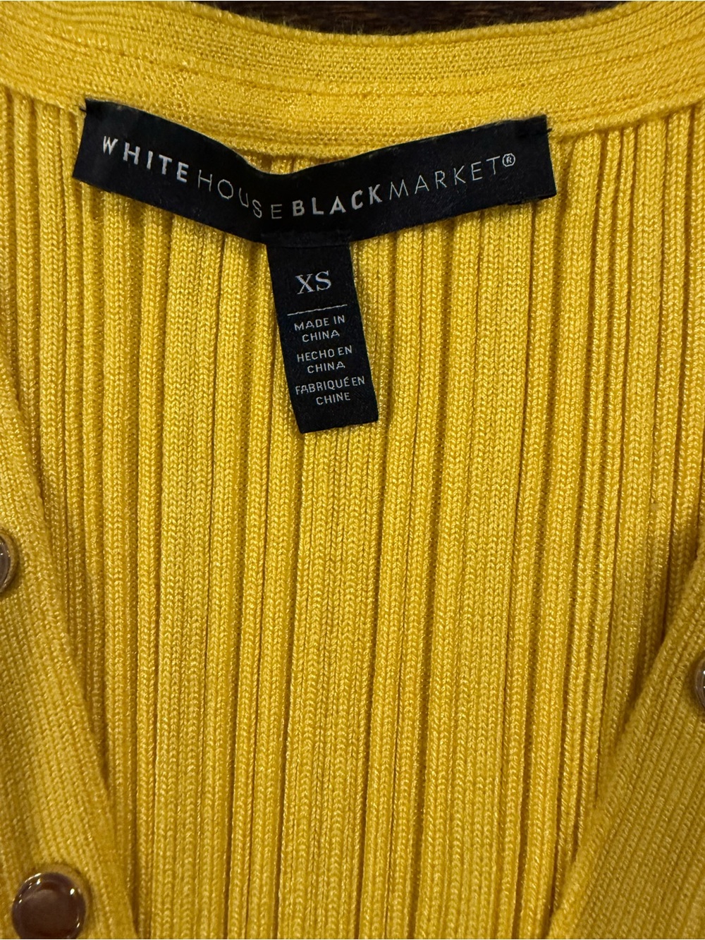 White House Black Market Yellow Ribbed Tank XS Snap Front Stretch Top - Picture 2 of 9